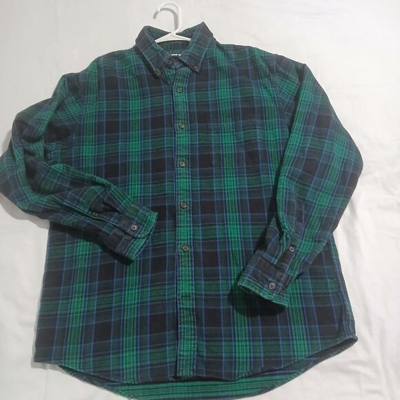 Lands' End Med Green/Blue Plaid Long-Sleeved Flannel 100% Cotton Easy Care - Picture 3 of 12